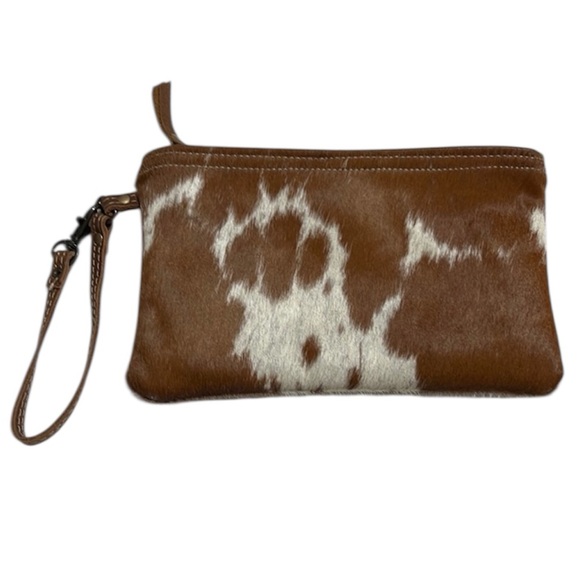 Myra Bag Handbags - Cow Hair & Genuine Leather Myra Bag Lined Pouch Wristlet With Strap and Zipper
